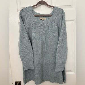 LOFT Women's Light Blue Crew Neck Tunic Sweater Size 16/18 Plus